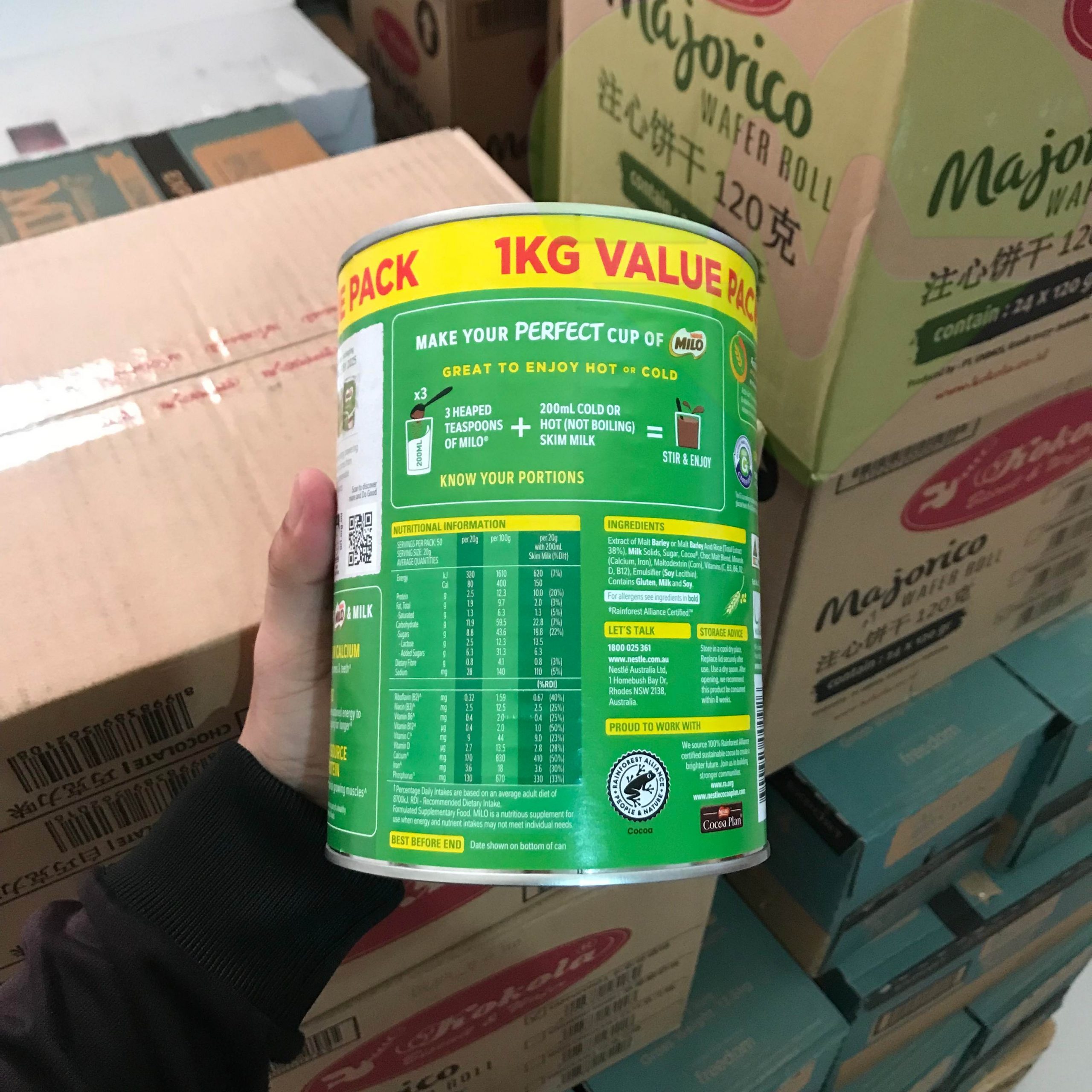 Hàm lượng chất dinh dưỡng đầy đủ có trong sữa bột Milo lon 1kg