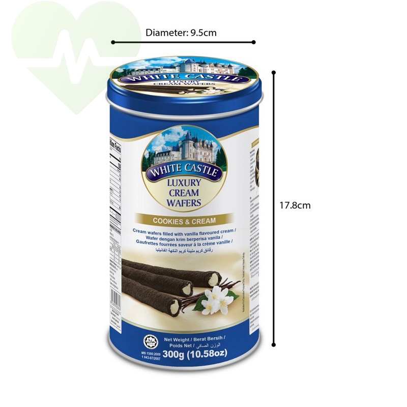 kích thước Bánh quế lon thiếc White Castle 300g vị kem