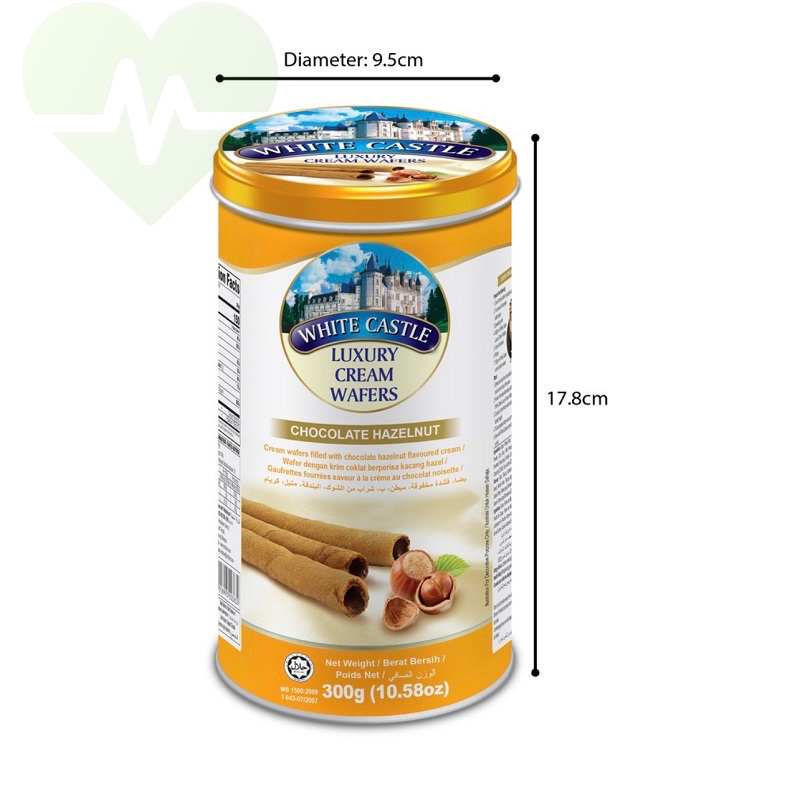 kích thuóc Bánh quế lon thiếc White Castle 300g hạt phỉ