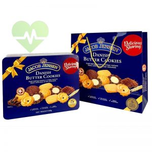 Bánh tết hộp thiếc vuông 568gram Jacob Jensen màu xanh