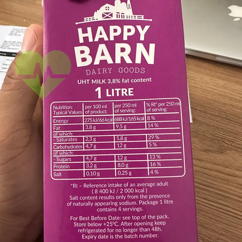 Sữa tươi Happy Barn nguyên kem, độ béo lên đến 3,8%